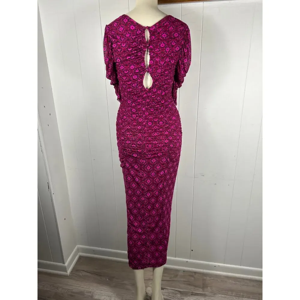 Free People Briella Midi Dress in Fuchsia Combo NWOT Size XS